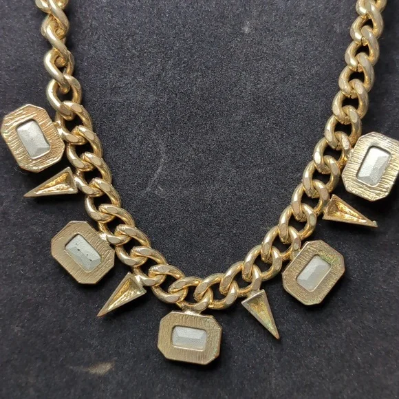 Gold and Silver Necklace with Crystal Pendants - Picture 7 of 7